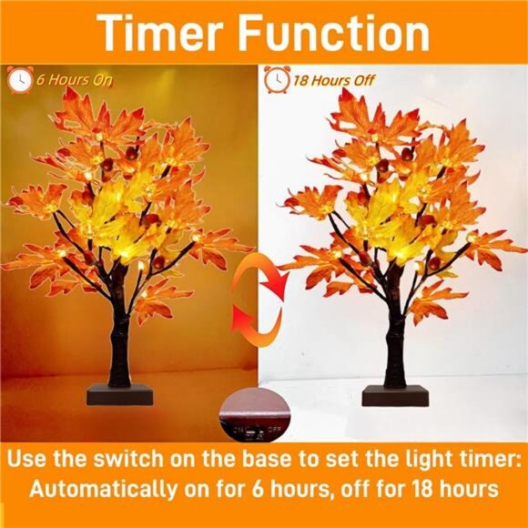 2 Pack Lighted Fall Maple Tree for Fall Decorations,USB & Battery Operated - Picture 3 of 7